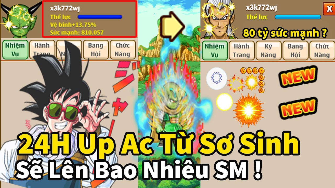Ngọc Rồng Online – Hành trình 24h up ac namec từ sơ sinh sẽ lên được bao nhiêu sức mạnh