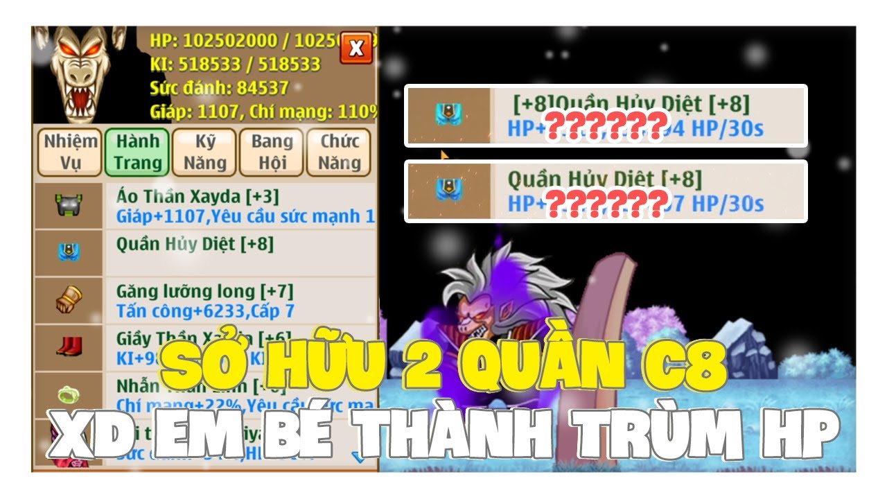 Ngọc Rồng Online – Xayda Đeo Em Bé Thành Trùm HP Với 2 Quần C8 Không Xịt Đầu Tiên Sv1 !